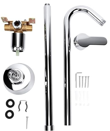Naroote Kit de Ducha para Exteriores Acero Inoxidable 304 una Sola Manija, Cabezal de Ducha de Lluvia Redondo con Rociador Suave, Construcción Robusta, para Patios, Playas, Piscinas