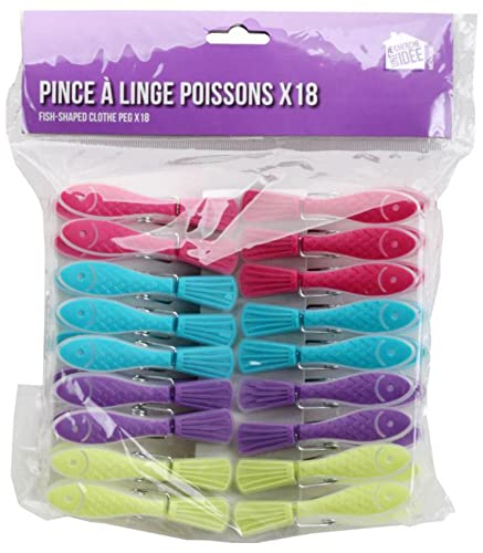 Je Cherche Une Idée ME2275 Lot de 18 Pinces à Linge Poisson Plastique Multicolore 4 x 1,60 x 8,60 cm