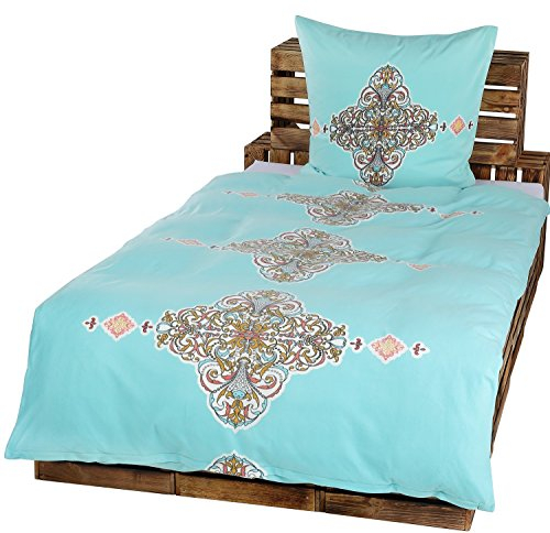 Dresscode 2tlg Winter Bettwäsche Set Fleece Microfaser Übergröße 155 x 220 cm + 80 x 80 cm NEU Streifen Ornamente Beige Mandala Türkis
