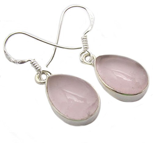Orecchini pendenti con quarzo rosa in argento 925 - Dimensioni della pietra 10x14mm