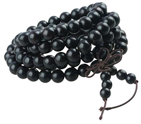 mookaitedecor elastisches Holz Armband mit 108 Perlen, Buddhistische Tibetische Gebetskette, Buddha Mala Kette Halskette für Yoga & Meditation