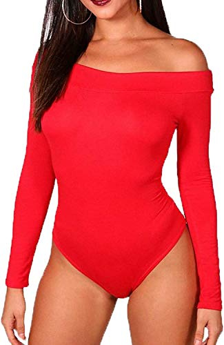 Red Olives Womens Ladies Off Shoulder Bardot Full Sleeves Ladies Stretchy Bodysuit Leotard Top UK 8-22