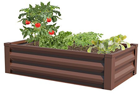Panacea Products 83393 Powder Coated Metal Raised Garden Bed Liner, 47 x 12H x 26 D, Timber Brown Planter