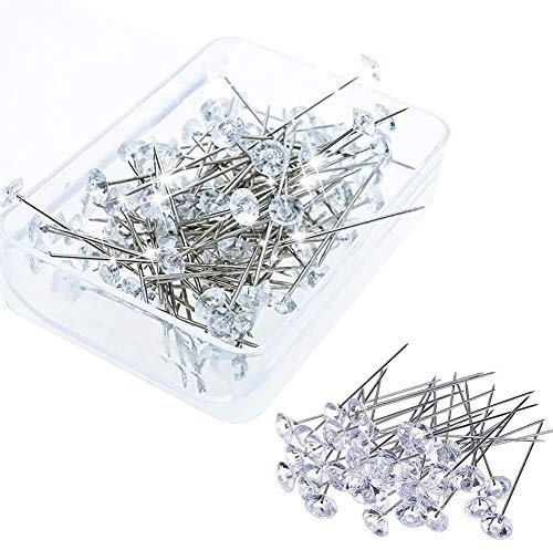 Stecknadeln, 100 Stück Diamant-Kristallkopfnadeln, runde Schmucknadeln für Hochzeit, DIY, Schneidern, Basteln, Nähen, Dekorationen, Blumensträuße, Anstecknadeln mit Kunststoffbox