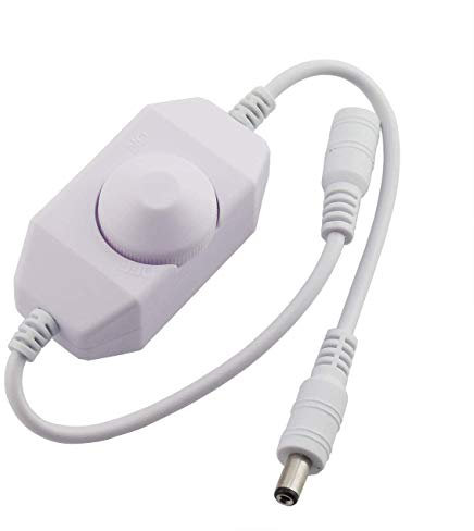 Maxmoral 1pc DC 12V 24V LED Strip Dimmer Switch with DC Female Male Adapter Single Color Mini LED Lamp Lighting Accessories Brightness Adjustable Controller Manual Knob Dimmer Switch White