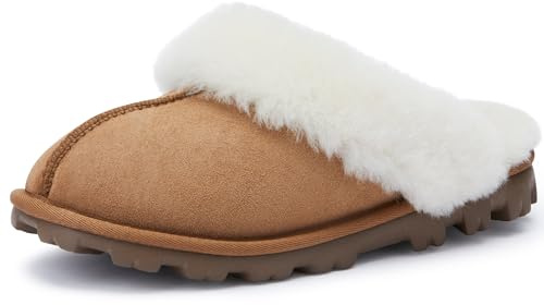 WaySoft Women's Genuine Australian Sheepskin Slippers, 18mm Wool Pile, Memory Foam, Durable Anti-Slip EVA Sole