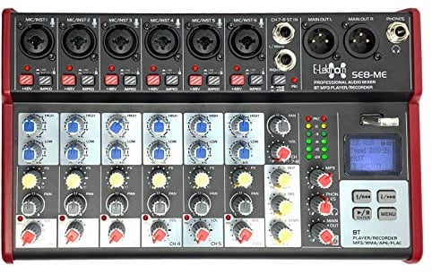 E-Lektron Live Mischpult Mixer + Stereo USB/Bluetooth/Soundkarte, inkl. Phantom (SE-8-6-Kanal + Stereo)