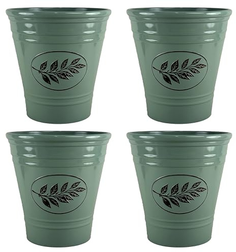 Country Style Gloss Plastic Planter - Green, Set of 4-40cm (H) x 40cm (Dia) - Suitable for Indoor or Outdoor Use.