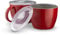 KooK Soup Mugs, Soup Cups with Lid, Microwavable Soup Bowl with Handles, Ceramic with Plastic Lid, for Overnight Oats, Travel Cups, Oversized Coffee Mug, Cereal, 25 Oz, Set of 2, Cherry/Grey