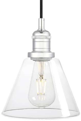 Phansthy Loft-Pendelleuchte Trichter Klar Glas, Vintage Industrie Hängeleuchte Hängelampen Schicke schlichte Hängeleuchte Pendelleuchten Industrie Style (Chrome Farbe)