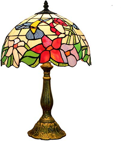 AIBOTY Tiffany-Stil Tischleuchte 12-Zoll-Kolibri-Buntglas Shade Zink-Tischleuchte Schreibtischlampen-Beleuchtung Für Schlafzimmer Wohnzimmer Schlafzimmer