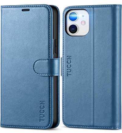 TUCCH Custodia per iPhone 12/12 Pro Cover Antiurto Portafoglio Portacellulare Magnetica Flip con Chiusura RFID Blocco Tasca Carte Pelle Sintetica Compatibile con iPhone 12/12 Pro (6,1 2020), Azzurro