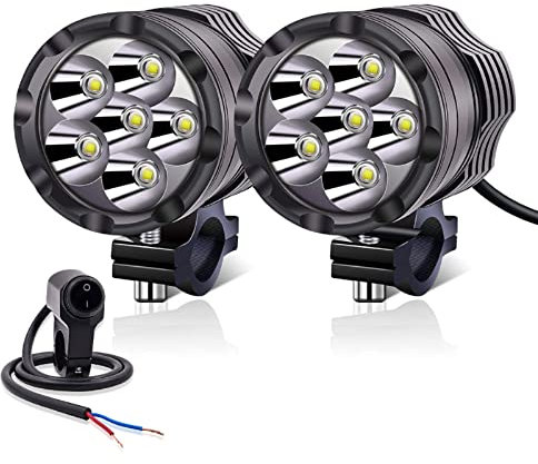 YnGia Fari a LED per moto 12V 24V Fari fendinebbia, Fari ausiliari a LED per moto universali 2 pezzi Luci DRL bianche con interruttore impermeabile per moto ATV SUV Truck Car Boat