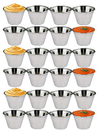 Kosma Set of 24 Stainless Steel Condiment Cups | 2.5 oz/70 ml Sauce Cups, Ramekins for Dips, Salad Dressings, Small Serving Bowls