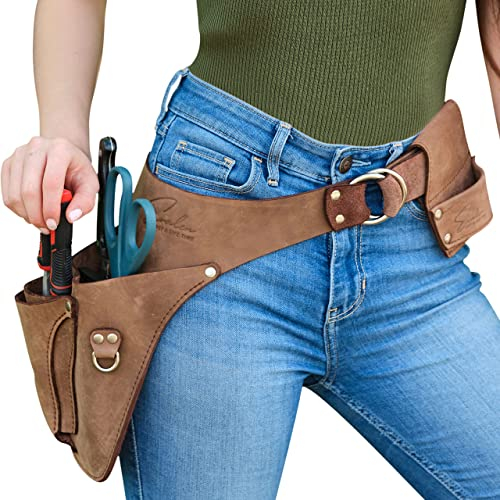 Garden Tool Belt for Women & Men - Handmade Full Grain Lifetime Premium Leather Belt for Electrician, Carpenter and Construction - Small Pouch, Fits to 53