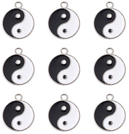 Cheriswelry Emaille-Anhänger mit 8 Trigramm, Tai Chi, Yin und Yang, für Schmuckherstellung, Loch: 2 mm, 20 Stück