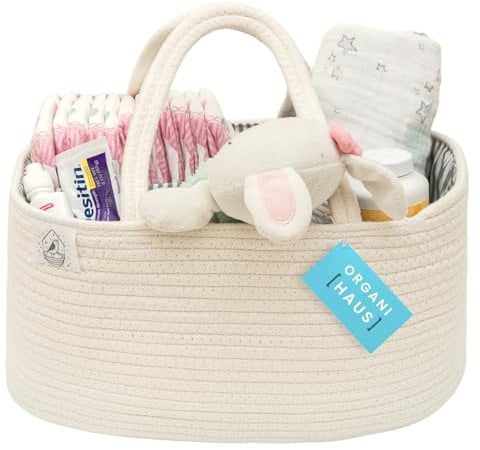 OrganiHaus Wickelkorb, Wickeltasche Organizer, Windel Organizer, Windel Caddy Organizer, Wickelorganizer, Wickelkorb Baby, Geschenkkorb Baby, Wickelkorb Organizer, Aufbewahrung Wickeltisch Weiss