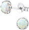 EYS JEWELRY Opal Ohrringe Silber 925 Damen Ohrstecker rund 6 mm weiß-grün Schmuck Geschenke für Frauen im Schmucketui