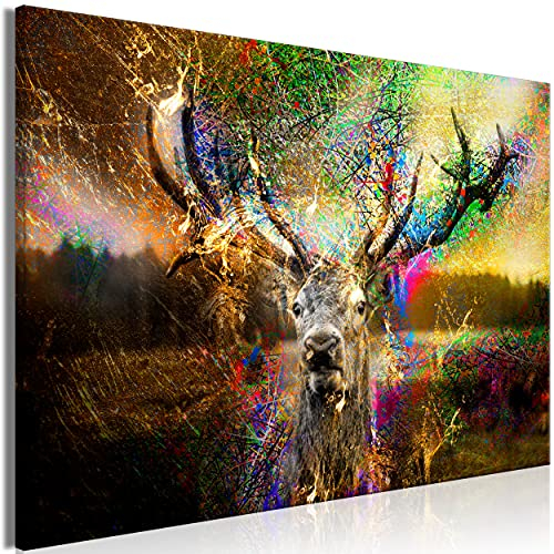decomonkey Bilder Tiere 120x80 cm 1 Teilig Leinwand Bild auf Leinwand Vlies Wandbild Kunstdruck Wanddeko Wand Wohnzimmer Wanddekoration Abstrakt Bunt Hirsch