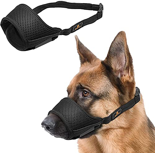 Maulkorb für Hunde, Maulkorb mit Klettverschluss Weich, Verhindert Beißen, Sicher Atmungsaktives Bellen und Kauen, mit Verstellbarer Schlaufe, Atmungsaktives Mesh - Schwarz, S