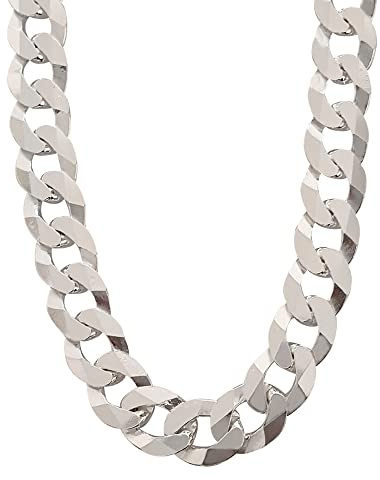 Treasure Bay Mens Silver Chain Necklace | 10.5mm Solid 925 Silver Curb Cuban Chain for Men Available in 50cm 52cm 55cm and 60cm