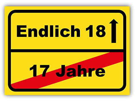 tradercat 18ter geburtstag, endlich 18 Ortsschild aufkleber, geburtstagsdeko, Lustige Geschenke oder Dekoration für 18 geburtstag geschenkideen junge und Mädchen (Aufkleber | 30 x 21, Endlich 18)