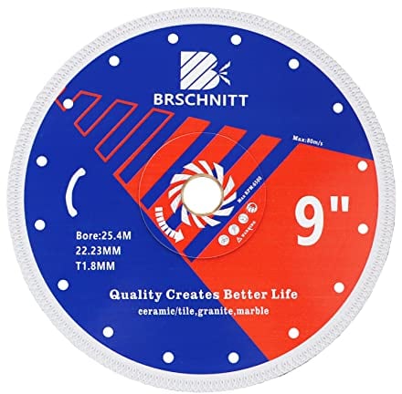 Diamant Trennscheibe Fliesenscheibe 230mm - BRSCHNITT Turbo Mesh Diamantklinge mit X Felgensegment für Hart Keramik Porzellan Fliesen Granit.