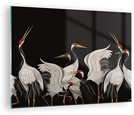 Bilder auf Glas Kraniche Vögel Grafiken Glasbild 70x50cm Wandbilder Dekoration Wohnzimmer Schlafzimmer Küche Deko Klein Wanddeko Bild im Glas Wand Kunstdruck Art Modern Wall Decor GAA70x50-4748