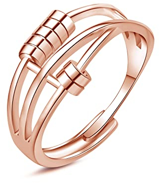Hasnsofie Silber Anxiety Ring Damen, 925 Sterling Silber Angst Ringe, Unisex Offen Rose Gold Angst Spinning Ringe, Verstellbar Fidget Spinner Ring Anti Stress Ringe Stimmungsring Dekompressionsring