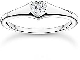 THOMAS SABO Bague pour femme en forme de cœur, 50, Argent sterling, Zircone cubique