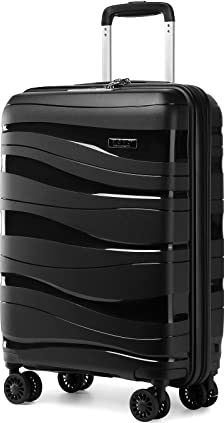 KONO Trolley Koffer Mittelgroß Leicht Hartschalenkoffer Reisekoffer mit 4 Rollen und TSA Schloss, 65x46x26.5cm, 70Liter, Zwillingsrollen Polypropylen Rollkoffer (Schwarz, M)