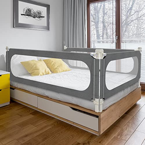 MagicFox Bettgitter für Kleinkinder, extra hoch, 32 Höhenverstellungsstufen, speziell für Doppelbett, Queen-Size-Bett, King-Size-Bett, Sicherheitsgitter für Kinder (grau, 1 Seite: 180 cm (L) x 68 cm