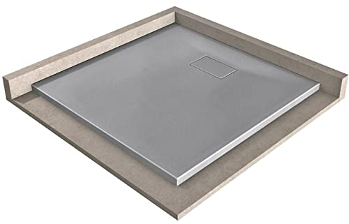 BERNSTEIN Duschtasse 90x90 cm Beton-Optik matt Flache Bauhöhe, Duschwanne der GT-SERIE aus SMC, Rechteckiges Duschbecken mit Gefälle, SMC -Duschwanne, Steinoptik