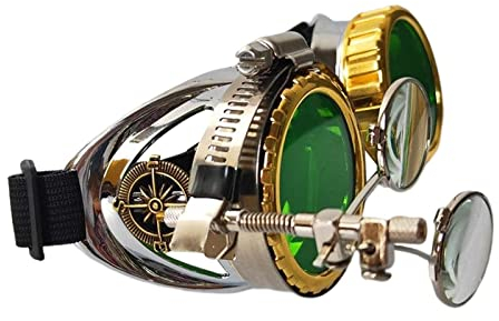 Amagogo Frauen Männer Steampunk Brille Punk Foto Prop Farbige Linsen Brillen, GRÜN