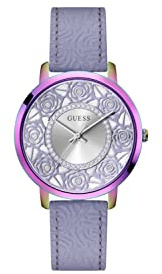 GUESS Ladies 40mm Watch - Pink Strap Silver Dial Silver Tone Case