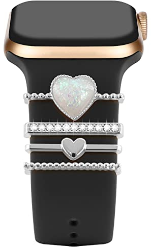 Anillos decorativos de metal Bucles compatibles con Apple Watch Banda silicona Joyas Grabado Faith Blessed Loops Charms para Smartwatch Series 10/9/8/7/6/5/4/3/2/se Accesorios pulsera para mujer