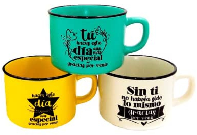 Lote de 6 Decorativas Tazas de Cerámica Gracias por Venir en Caja. Vajillas y Complementos. Regalos Originales para Celebraciones. Detalles para Comuniones, Cumpleaños, Bautizos y Bodas.DK