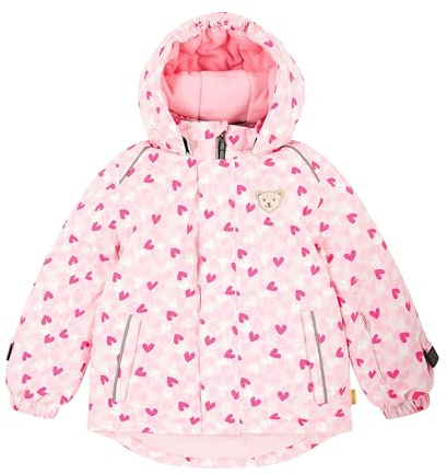 Steiff Tec-Outwear Jacke rosa EU-Größe 92, Kinder Outdoor-Jacke mit Herz-Print, mit Fleecefutter und abnehmbarer Kapuze, 100% wind- und wasserdicht