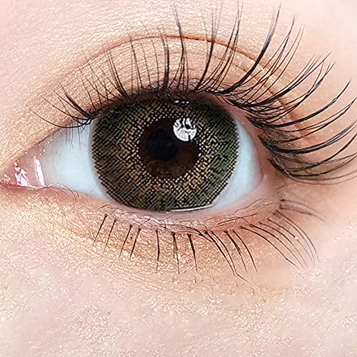 Komfort-Kontaktlinsen Sehr stark deckende und naturfarbene Kontaktlinsen: Blau, Grau, Grün, Braun, Türkis mit Behälter – 1 Paar (2 Stück) – DIA 14,50 (Pure Hazel)