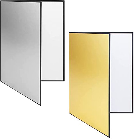2 Pezzi Pannello, Riflettore di Luce in Cartone 3 in 1, 21 x 29 cm, Pieghevole, Adatto Per La Fotografia Di Still Life, Gioielli, Cibo, Prodotti (Oro/Argento, Bianco, Nero)