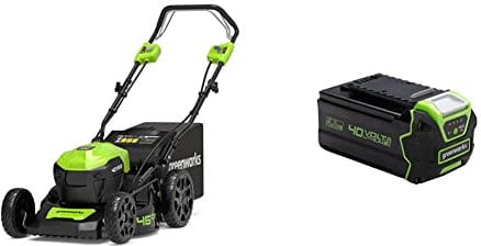 Greenworks GD40LM46SP Self Propelled Cordless Lawnmower with Brushless Motor for Larger Lawns up to 600m², 46cm Cutting Width, 55L Bag WITHOUT 40V Battery and Charger & 40V Battery G40B4