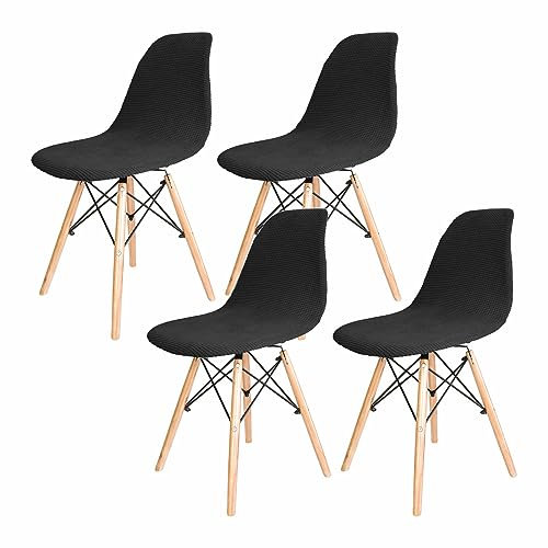 Dioxide Premium Stretch Stuhlhussen 4er Set, Moderne Stretch Stuhlhussen,Universelle Jacquard Stuhlbezüge Waschbar & Abnehmbar für Esszimmer, Hotel, Partys (Schwarz/Black 4PCS)
