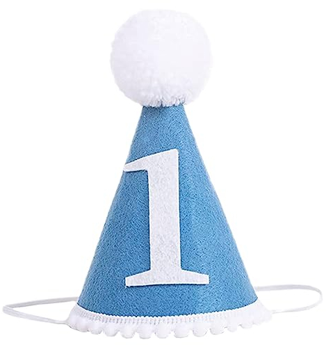 ibasenice Geburtstag Hut Mädchen Jungen Stirnband Blau Filz Haarband Pom Poms 1 Geburtstag Kopfbedeckung Foto Requisiten Kinder Erster Dekoration Hut für