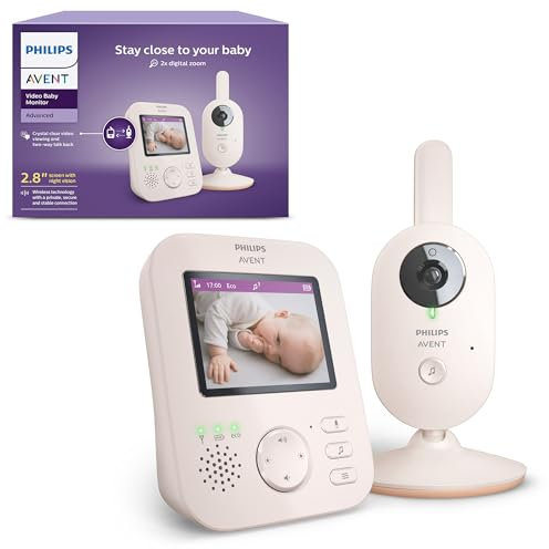 Philips Avent Monitor avanzado de Video para bebé, Monitor Privado y Seguro con cámara y Audio en Color Crema Coral, Pantalla de 2.8 Pulgadas (7.1 cm), Zoom x2, visión Nocturna, Audio de 2 vías