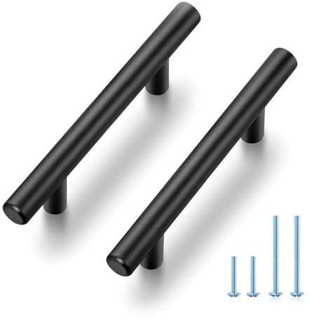JOY DECOR 30 Pack 5 Inch Cabinet Pulls Kitchen Cabinet Handles with 3 Inch Hole Center Matte Black Cabinet Hardware Stainless Steel Kitchen Drawer Pulls for Cabinets Cupboard, 76mm Hole Centers