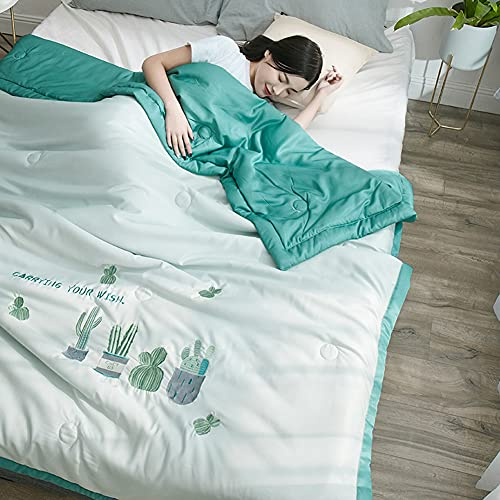 Ice Silk Sommer-Kühldecke, doppelte Sommer-Klimaanlage-Steppdecke, Tencel-Sommerdecke, waschbar, Einzel-Frühlings- und Herbst-Steppdecke, dünne Steppdecke für den Sommer, komplettes Bettset (grün, 20