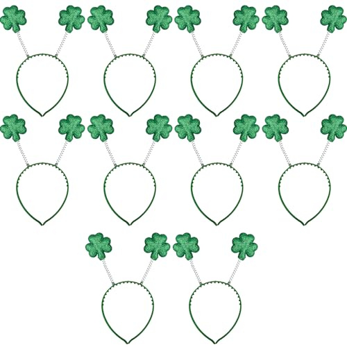 Bohue Lot de 10 serre-têtes trèfle vert à paillettes pour fête irlandaise Accessoires de maquillage Accessoires pour cheveux