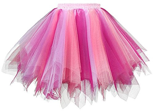 Dressever Damen Tüllrock 50er Rockabilly Petticoat Retro Tutu Ballet Cosplay Prom Abendkleider Anlass Koralle Fuchsie XX-Large