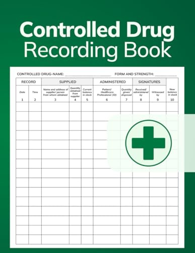 Controlled Drug Recording Book: Controlled Drug Register Log for Hospital Nursing, Nursing Homes, Pharmacies, and More; 8,5x11