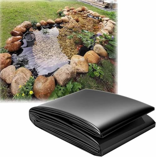 MISKYN Teichfolien, 2X4 M Teichfolie, Reißfest Baufolie Schwarz, Wasserdicht Schwarze Folie Garten, Kann Wiederverwendet Werden Teichfolie Kaufen Geeignet Für Häuser Teiche Blumen Gärten,7 * 10m